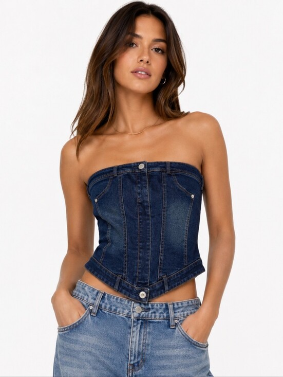 Commense Tops - Commense Dark Blue Denim Corset Top